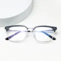 Classic half-rim blue light blocking glasses for men and women stylish optical frame - Shiny Black Silver Frame