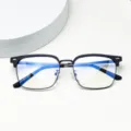 Detailed close-up of stylish anti-blue light browline glasses frame with model 4246 specs. - Matte Black