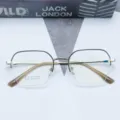 Details of the retro polygonal semi-rimless metal glasses frame with clear demo lenses. - Black & Gold
