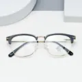 Stylish semi-rimless anti-blue light glasses featuring a sleek black and gold metal frame. - Black & Gold
