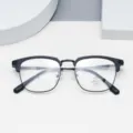 Stylish half-frame anti-blue light glasses for daily wear, clear vision protection. - Matte Black