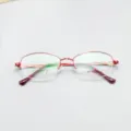 Classic red semi-rimless oval metal eyeglasses frame for women, perfect for daily wear. - Red