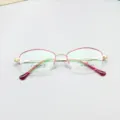 Classic half-rim oval business glasses frame, elegant red and gold titanium optical frame. - Red and Gold