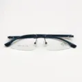 Occhiali da vista uomo senza montatura, vista dettagliata con specifiche di design e montatura. - Nero lucido