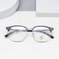 Classic multi-sided half-frame anti-blue light glasses with stylish black and gold design. - Black & Gold