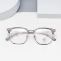 Stylish polygonal anti-blue light glasses frame designed for men and women daily wear. - Transparent Gray