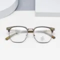 Designer Blue Light Blocking Glasses Polygonal Half Frame Optical Eyewear For Men Women - Matte Green