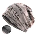 Autumn winter thermal fleece lined slouchy beanie hat with graffiti text details - One Size / Fleece-Lined - 382 - Pink