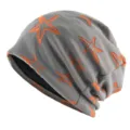 Bonnet slouchy gris avec motif etoiles orange, couvre-chef leger printemps et automne. - Taille unique / Étoile - Gris