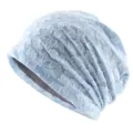 Bonnet slouchy respirant bleu clair, bonnet léger élégant avec texture zébrée pour femme. - Fleur Papillon(E385) / Bleu