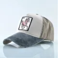 Casquette de baseball vintage usée avec patch animal cheval brodé et dos en filet. - Taille unique / Gris