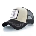 Casquette de baseball trucker pour homme avec dos en filet et broderie de raton laveur. - Réglable / Beige