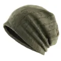 Green hollow knit slouchy beanie, breathable thin summer casual cap for large head sizing. - Army Green