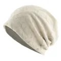 Bonnet slouchy en tricot respirant de printemps pour femme, motif losanges léger. - Taille unique / Beige