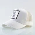 White mesh trucker hat featuring a stylish embroidered raccoon animal patch for men street fashion. - Adjustable / Pure White