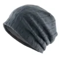Grey hollow-knit slouchy beanie, breathable thin summer hat for men and women detail view - Dark Gray