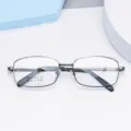 Men's square metal optical glasses frame with thick gold plating and acetate temple tips. - Gun Grey / Plain