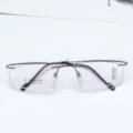 Rimless beta-titanium rectangular eyeglasses frame for men and women myopia clear glasses - Black