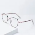 Detailed view of retro metal polygonal optical glasses frame, lightweight and stylish. - Black Rose / Anti blue light