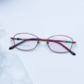 Women metal full frame eyeglasses red optical frame clear lens glasses lightweight - Red / Plain