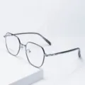 Retro polygonal metal optical glasses frame for men and women, lightweight beta titanium daily wear. - Black Silver / Anti blue light