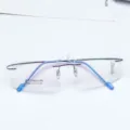 Rimless titanium optical glasses frame for men and women, lightweight square frame. - Blue