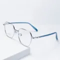 Retro metal polygon eyeglasses frame, lightweight titanium optical glasses for men and women. - Silver White / Anti blue light