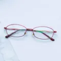 Red metal full-frame optical glasses frame, stylish women business prescription eyewear. - Red