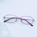 Women purple full-frame metal eyeglasses frame, stylish optical glasses for wear only - Purple Edge and Silver Frame