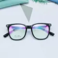 Detail of black TR90 vintage optical glasses frame, lightweight and stylish for daily wear. - Bright Black