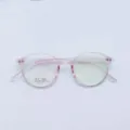 Detailed view of pink round TR90 eyeglasses frame, lightweight optical spectacle L-167. - Transparent Pink