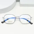 Vintage square optical glasses frame in titanium alloy with sleek metal design for daily wear. - Black Silver