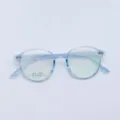 Close-up detail of clear light blue round TR90 spectacle frame, lightweight and stylish. - Transparent Blue