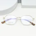 Gold square titanium eyeglass frame, 53mm lens size, vintage optical glasses for daily wear. - Bright Gold