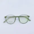 Detailed view of lightweight round TR90 optical glasses frame in transparent green color. - Transparent Green