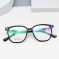 Fashionable TR90 anti-blue light glasses with square black frame for daily wear and street style. - Bright Black