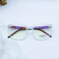 Occhiali con montatura opaca trasparente e stanghette effetto legno antiriflesso blu PC - Bianco Opaco