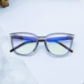 Montatura per occhiali TR90 grigia satinata con stanghette in legno e lenti anti-luce blu. - Grigio Smerigliato