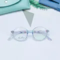 Detailed view of the lightweight TR90 transparent round glasses frame for youth and students. - Transparent Blue / Plain