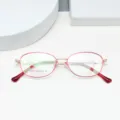 Lightweight red and gold oval metal optical glasses frame for women daily business wear. - Red Gold