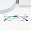 Lightweight women's purple metal optical glasses frame detail view, size 49-18-136. - Purple