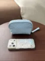 Blaues Pünktchen Kosmetiktasche Detail, süße Mini Make-up Tasche mit Reißverschluss. - Kleiner Halbkreis / Blau