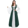 Détail de robe de cosplay médiévale Renaissance avec encolure carrée et corsage lacé ajusté. - S / Robes / Vert