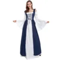 Robe longue cosplay vintage style médiéval renaissance avec laçage manches longues - S / Robes / Bleu foncé