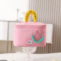 Pink waterproof cosmetic bag with unique yellow number handle and a cute keychain variant. - Pink