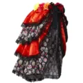 Detailed close-up of the Halloween multi-layer skull waist skirt with lace and flower trim. - One Size / Bottoms / Red