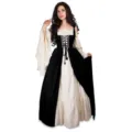 Medieval Renaissance cosplay dress featuring square neck and lace-up corset for women. - Black
