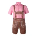 Costume traditionnel bavarois pour homme Oktoberfest chemise et culotte brodée cuir. - M / Haut et Bas / Café