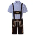 Costume Traditionnel Bavarois Homme Chemise à Carreaux Manches Courtes Short Bretelles - M / Haut et Bas / Noir & Or
