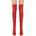 Calze lunghe rosse sopra il ginocchio con stampe di semi di carte per feste cosplay. - Taglia unica / Rosso (Motivo Poker)